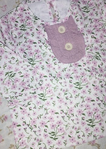 Kız Çocuk Pembe Çiçekli Keten Elbise - Görsel 2