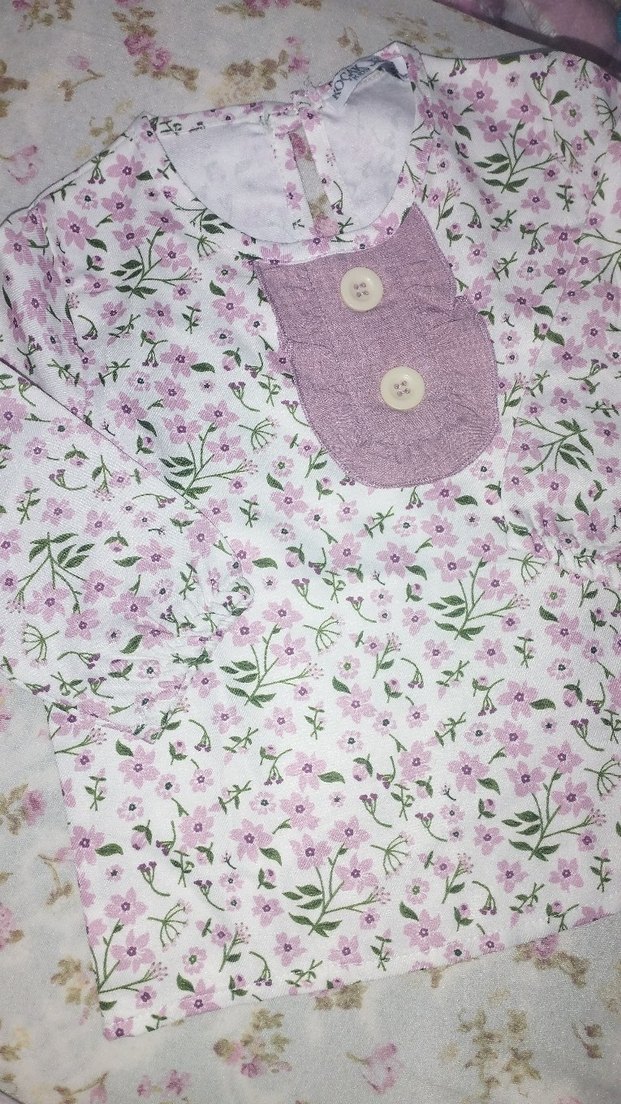 Kız Çocuk Pembe Çiçekli Keten Elbise - Görsel 2