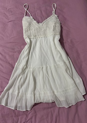 American Vintage Bohem Siklikta Ekru Mini Elbise