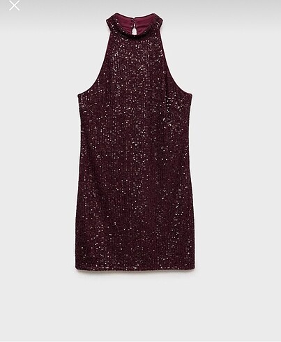 mango bordo payetli elbise