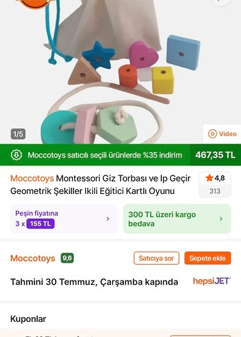 Renkli Ahşap Şekiller Eğitim Oyuncağı Moccotoys - Görsel 5