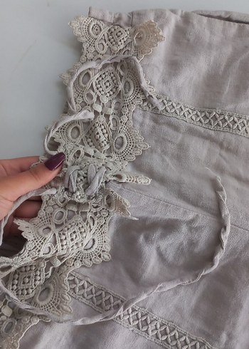 Dantel Detaylı Bohem Keten Kadın Pantolon - Görsel 3