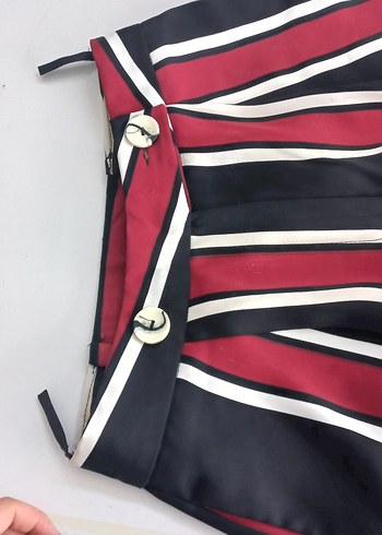 Bordo Çizgili Kadın Kumaş Pantolon - Görsel 2