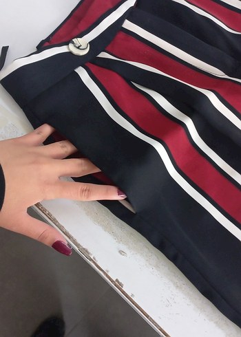 Bordo Çizgili Kadın Kumaş Pantolon - Görsel 5