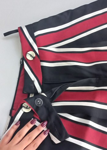 Bordo Çizgili Kadın Kumaş Pantolon - Görsel 3