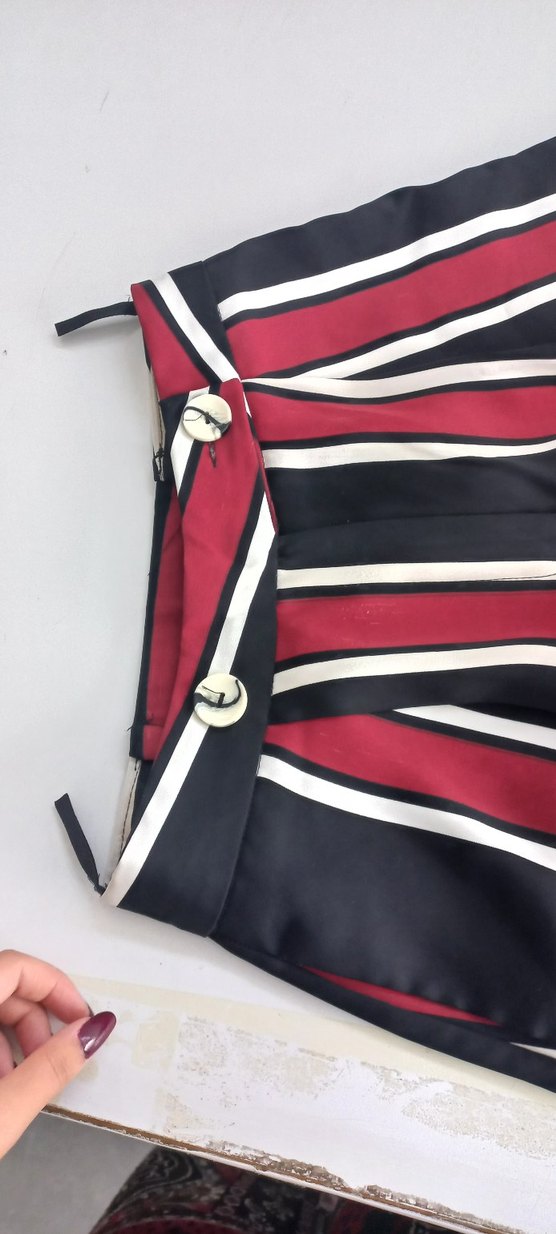 Bordo Çizgili Kadın Kumaş Pantolon - Görsel 2