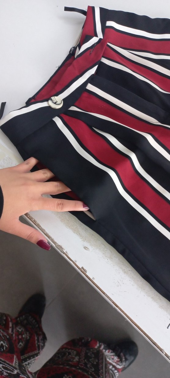 Bordo Çizgili Kadın Kumaş Pantolon - Görsel 5