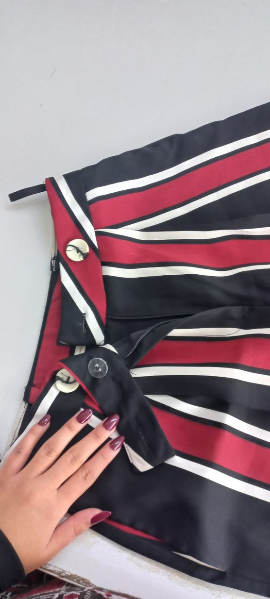 Bordo Çizgili Kadın Kumaş Pantolon - Görsel 3