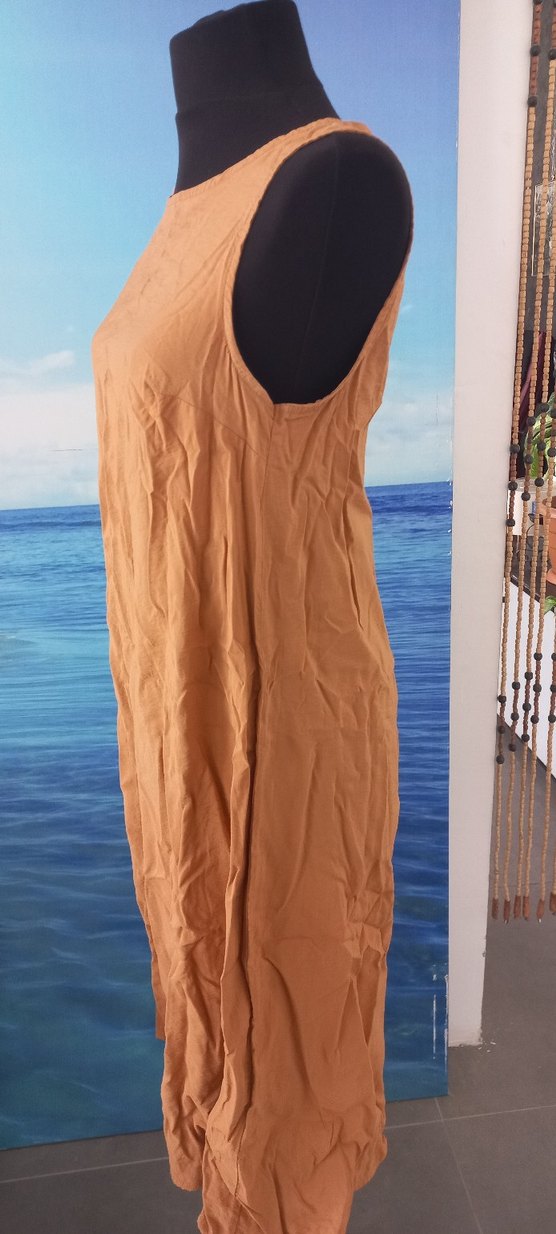 Bej Uzun Keten Salaş Elbise - Görsel 2