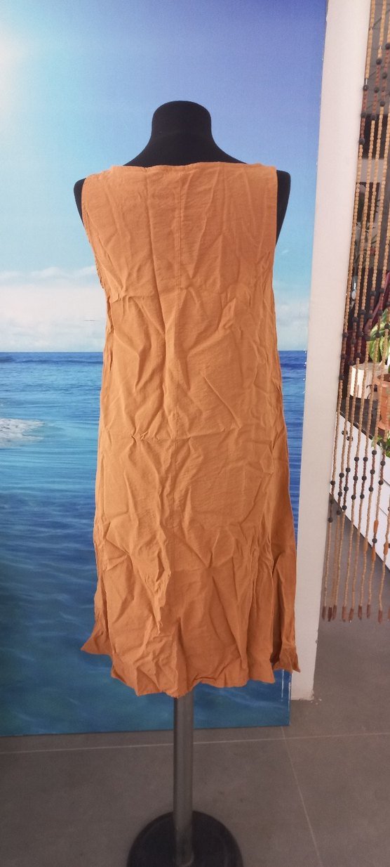 Bej Uzun Keten Salaş Elbise - Görsel 3