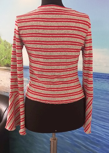 Kırmızı Çizgili Kadın yarim boğaz Yaka Kazak - Görsel 2