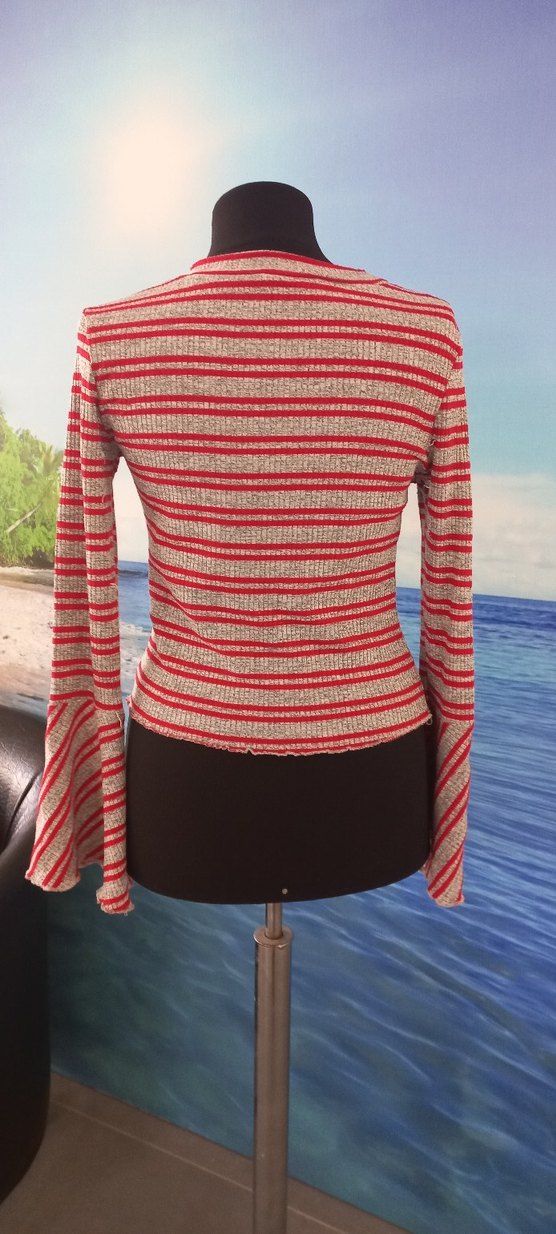 Kırmızı Çizgili Kadın yarim boğaz Yaka Kazak - Görsel 2