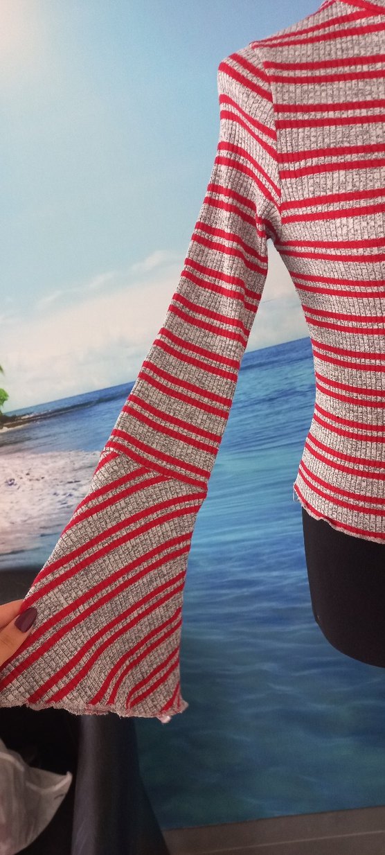 Kırmızı Çizgili Kadın yarim boğaz Yaka Kazak - Görsel 3