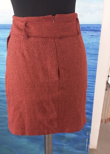 Düğmeli Bordo Midi  Etek - Görsel 5