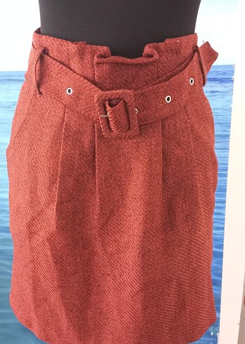 Düğmeli Bordo Midi  Etek - Görsel 2