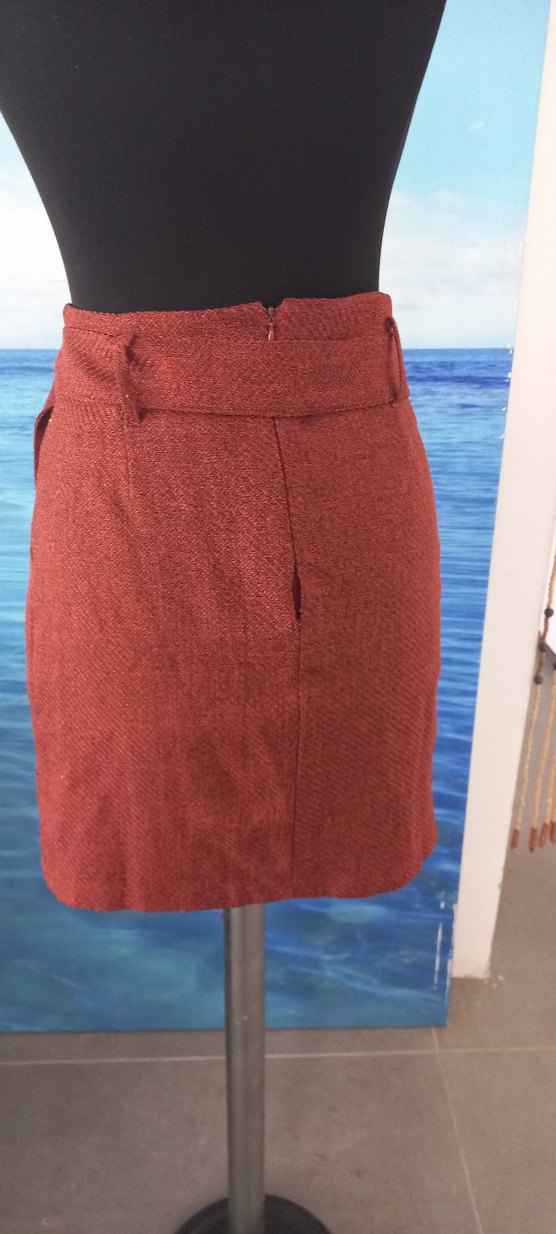 Düğmeli Bordo Midi  Etek - Görsel 5