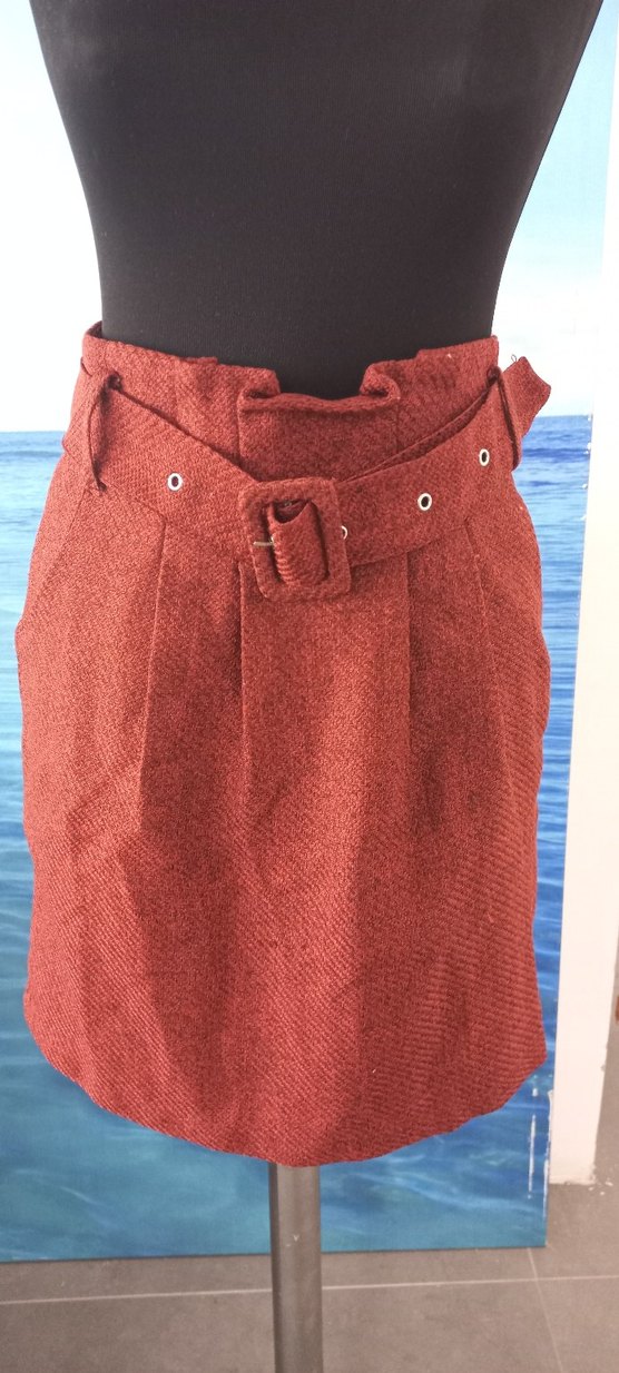 Düğmeli Bordo Midi  Etek - Görsel 2