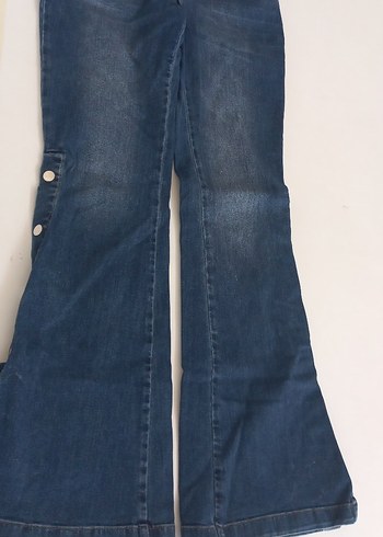 Düğmeli Mavi Kadın Denim Pantolon - Görsel 2