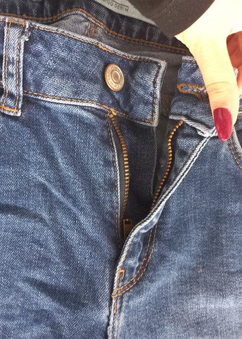 Düğmeli Mavi Kadın Denim Pantolon - Görsel 5