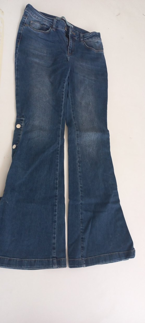 Düğmeli Mavi Kadın Denim Pantolon - Görsel 2