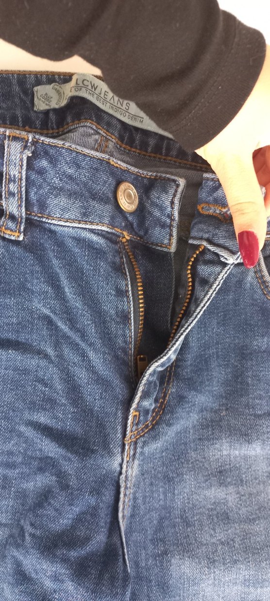 Düğmeli Mavi Kadın Denim Pantolon - Görsel 5