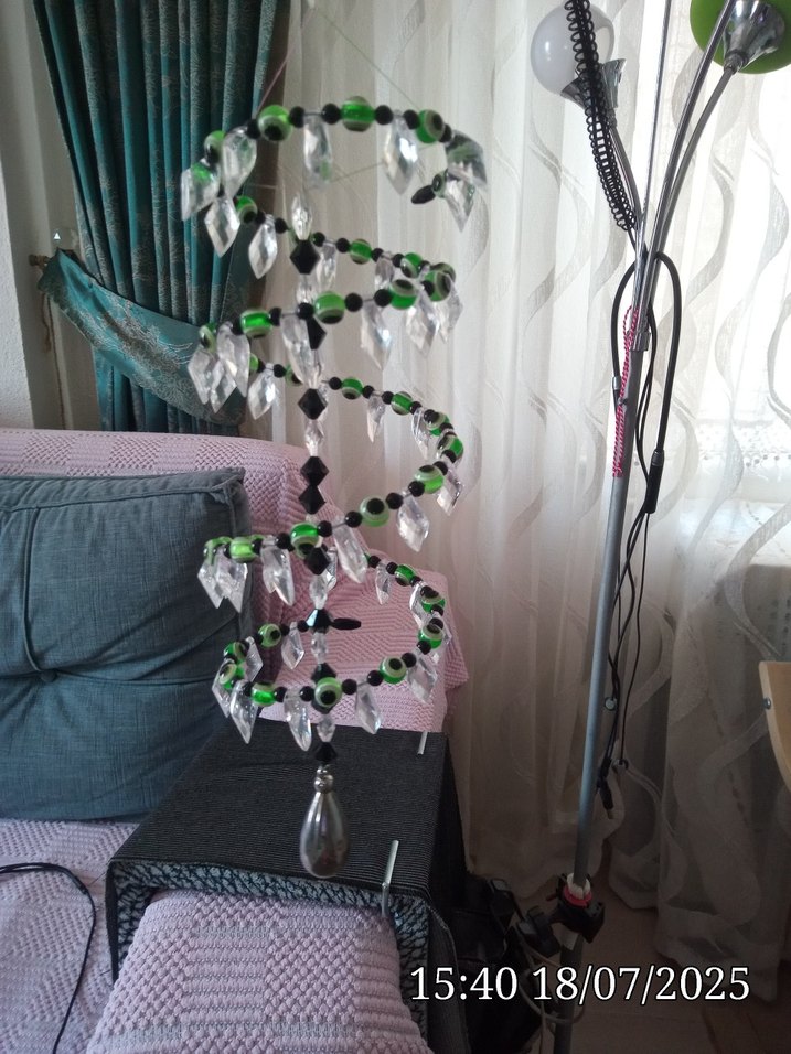 Renkli Yeşil Yılan Desenli Boncuklu rüzgar gülü  balkon süsü - Görsel 5