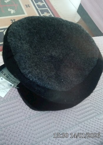 Gri Siyah Kadın Polar Bere Velcro Detaylı - Görsel 5