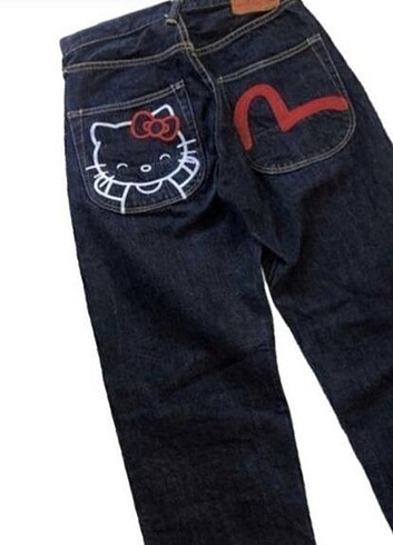 universal Beden siyah Renk Evisu:sanrio hello kitty denim