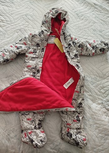 LC Waikiki Gri Baskılı Bebek Montu Kapüşonlu