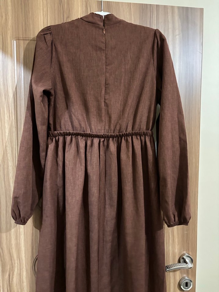 Kahverengi Uzun tesettür Elbise - Görsel 3