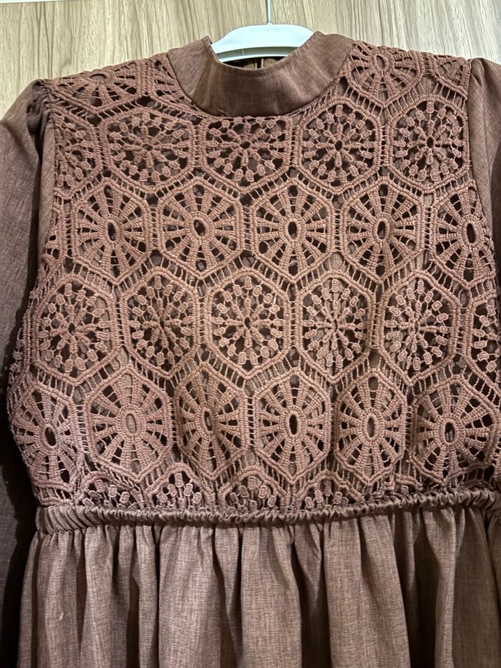 Kahverengi Uzun tesettür Elbise - Görsel 2