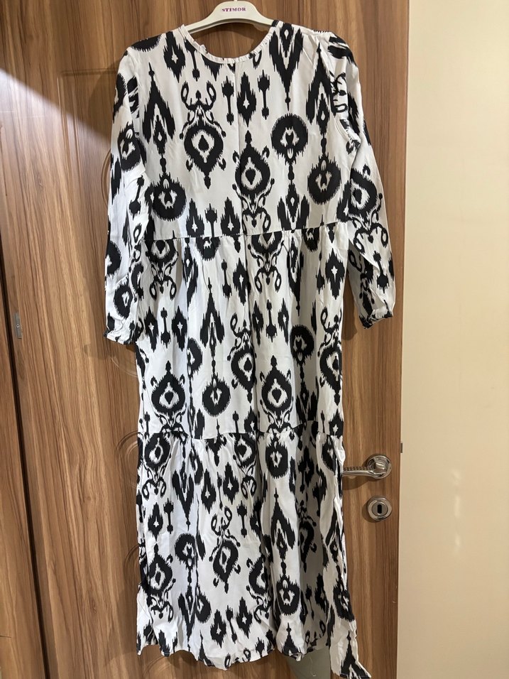 Uzun Kollu Bohem Batik Desenli Elbise - Görsel 5