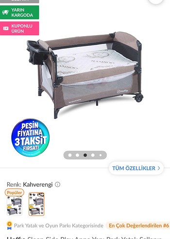 Kahverengi Çok Fonksiyonlu bebek Park Yatak - Görsel 3