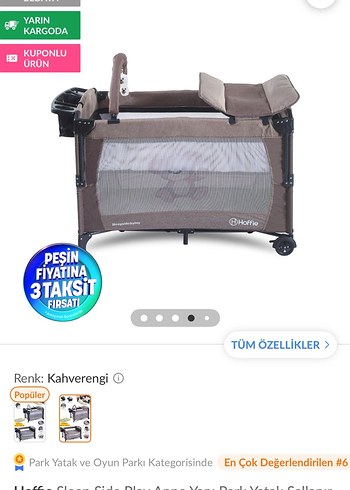Kahverengi Çok Fonksiyonlu bebek Park Yatak - Görsel 4