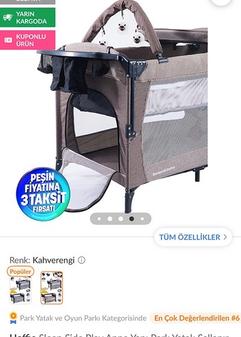 Kahverengi Çok Fonksiyonlu bebek Park Yatak - Görsel 5