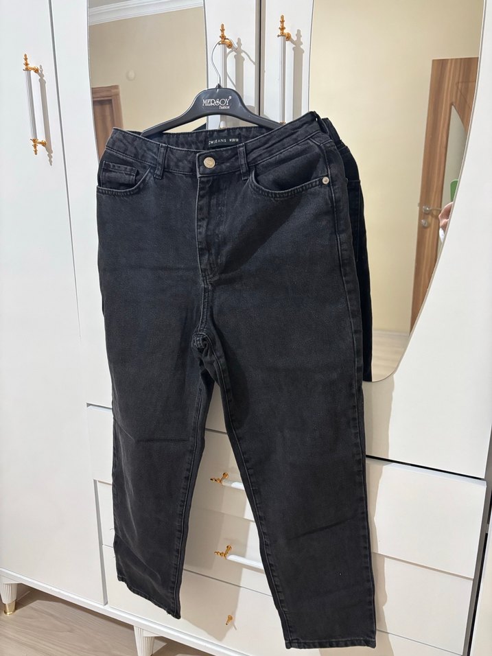 Siyah Midi Normal Kesim Kadın Kot Pantolon - Görsel 4