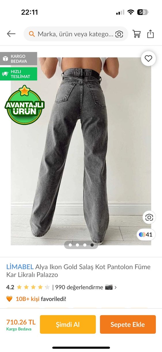 LİMABEL Alya İkon Gri Salaş Kot Pantolon - Görsel 2