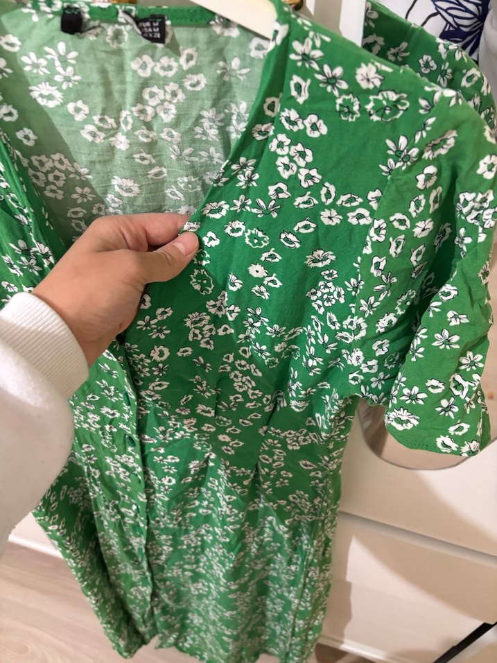 Yeşil Çiçek Desenli Uzun Bohem Elbise - Görsel 2