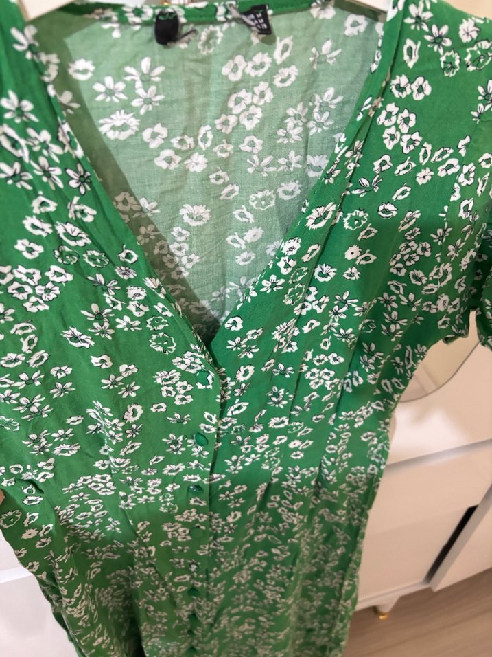 Yeşil Çiçek Desenli Uzun Bohem Elbise - Görsel 3