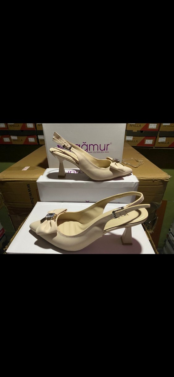 Bej Tokalı Topuklu Kadın Ayakkabı - Görsel 2