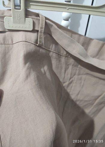 Düğmeli Bej Uzun Keten Etek - Görsel 5