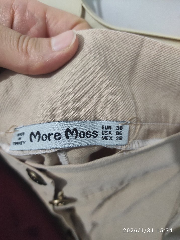 Düğmeli Bej Uzun Keten Etek - Görsel 3