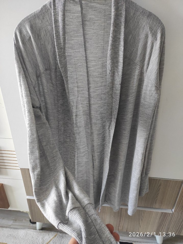 Gri Kadın Keten Salaş Hırka - Görsel 3