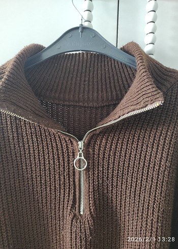 Kadın Kahverengi Yüksek Yakalı Örgü Kazak - Görsel 3