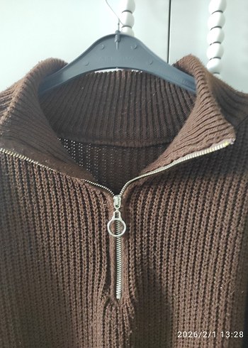 Kadın Kahverengi Yüksek Yakalı Örgü Kazak - Görsel 4