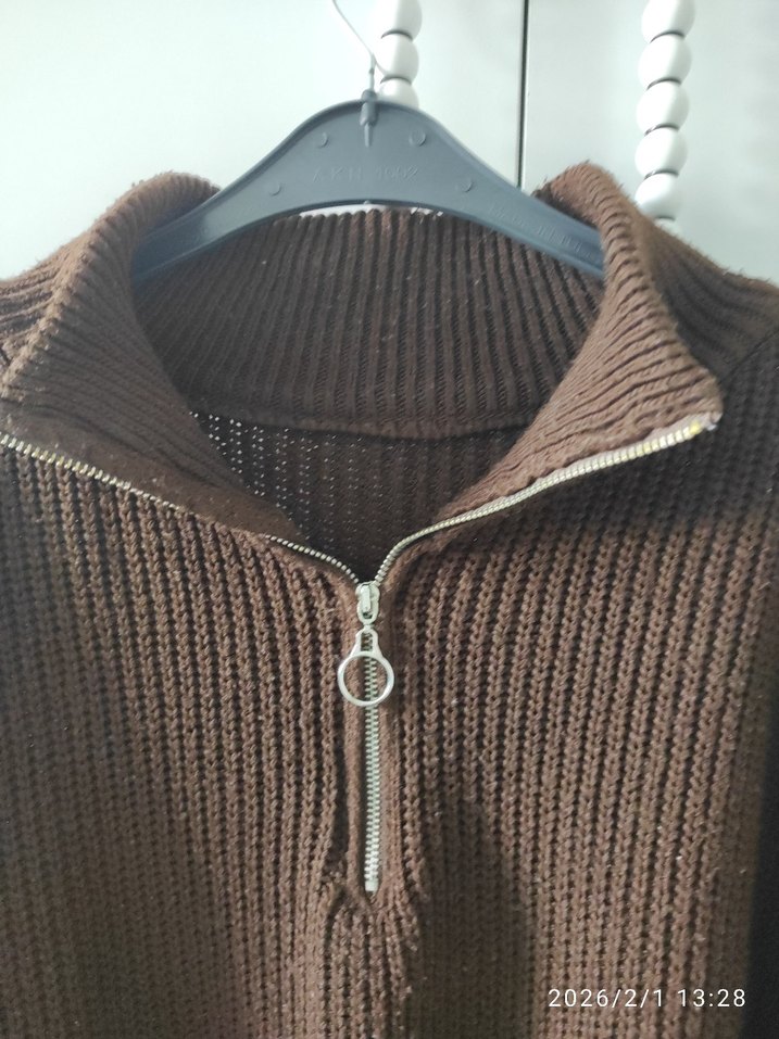 Kadın Kahverengi Yüksek Yakalı Örgü Kazak - Görsel 4