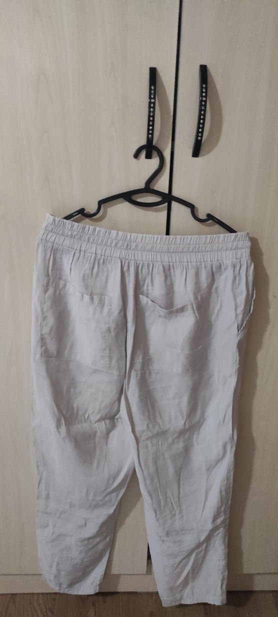 Gri Rahat Kesim Keten Kadın Pantolon - Görsel 3