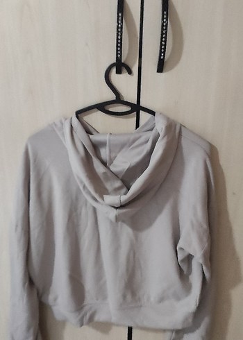 Gri Kapüşonlu Fermuarlı Kadın Sweatshirt - Görsel 4