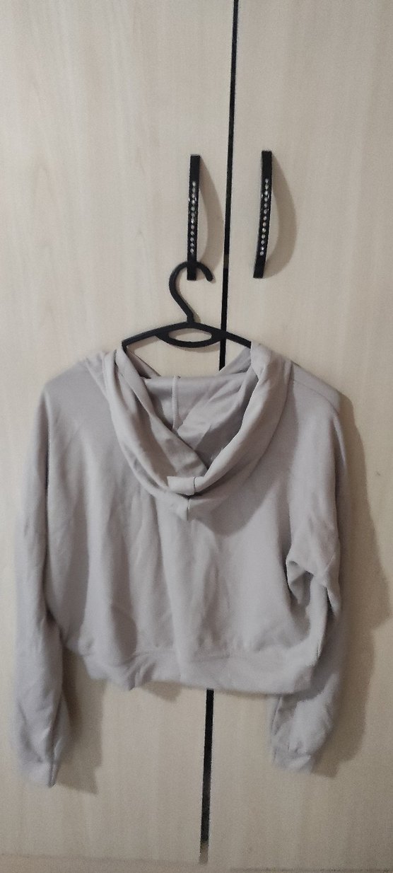 Gri Kapüşonlu Fermuarlı Kadın Sweatshirt - Görsel 4