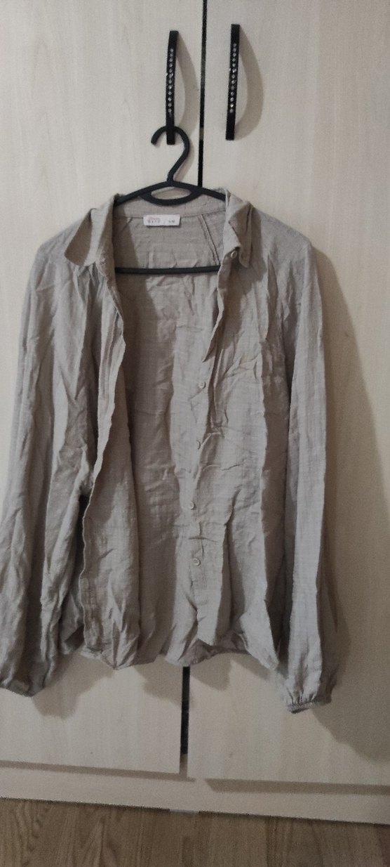 Bej Kadın Keten Gömlek, Salaş Kesim, Uzun Kollu - Görsel 4